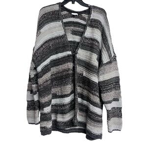 J. Jill Chunky Knit Striped Cardigan Monochrome Slouchy Cozy Boho XL
